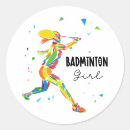 Badminton Girl Vibrant Abstract Player Graphic ラウンドシール