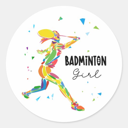 Badminton Girl Vibrant Abstract Player Graphic ラウンドシール (正面)