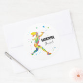 Badminton Girl Vibrant Abstract Player Graphic ラウンドシール (封筒)