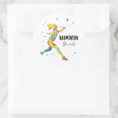 Badminton Girl Vibrant Abstract Player Graphic ラウンドシール (バッグ)