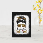 Badminton Mom Bleached Leopard Print Women Shuttle カード (黄色い花)