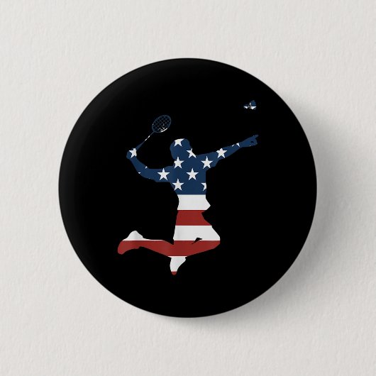 Badminton Player American Flag Apparel Badminton P 缶バッジ (正面)