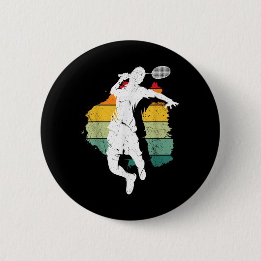 Badminton Player Retro Badminton Team Shuttle Play 缶バッジ (正面)