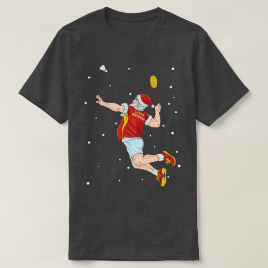 Badminton Santa Claus Shuttlecock Christmas Tシャツ (デザイン正面)