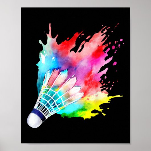 Badminton Shuttle Watercolor Player Gift Artistic  ポスター (正面)
