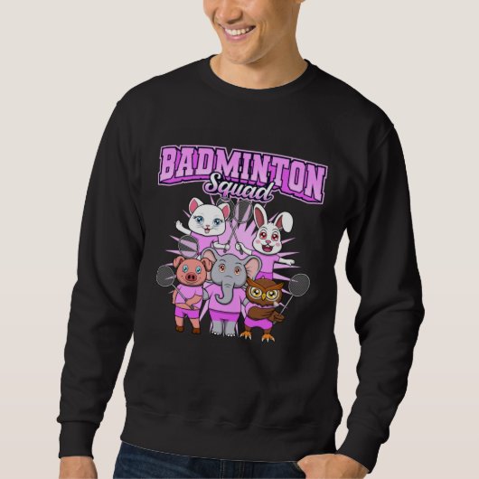 Badminton Squad Cute Animals Shuttlecock スウェットシャツ (正面)