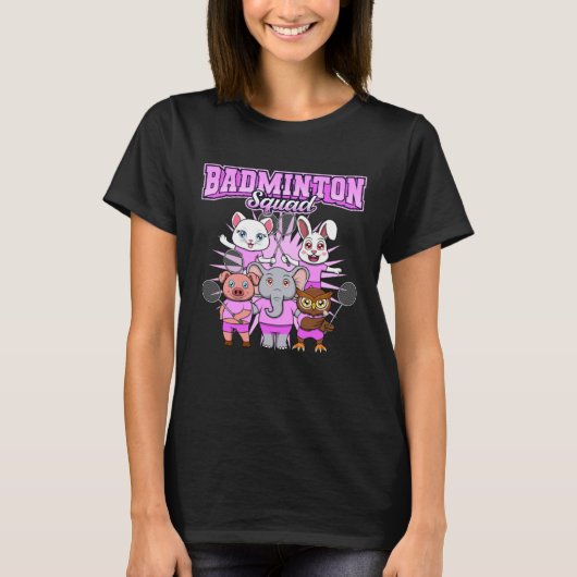Badminton Squad Cute Animals Shuttlecock Tシャツ (正面)