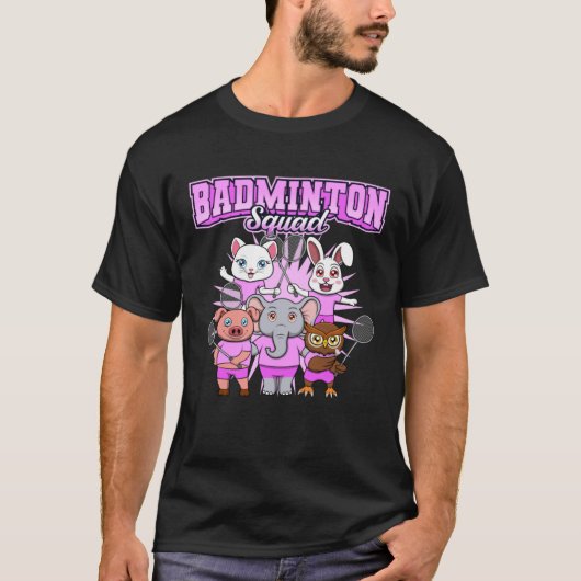 Badminton Squad Cute Animals Shuttlecock Tシャツ (正面)