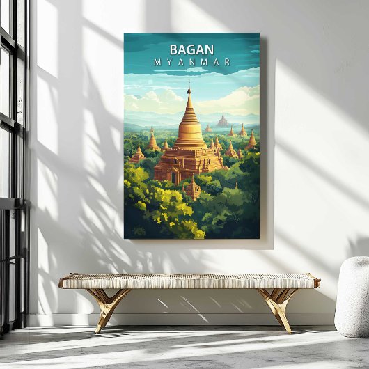 Bagan Myanmar Travel Poster Canvas Wall Art キャンバスプリント