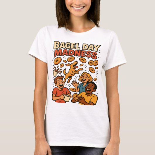 Bagel Day Madness Funny Retro Art Tシャツ (正面)