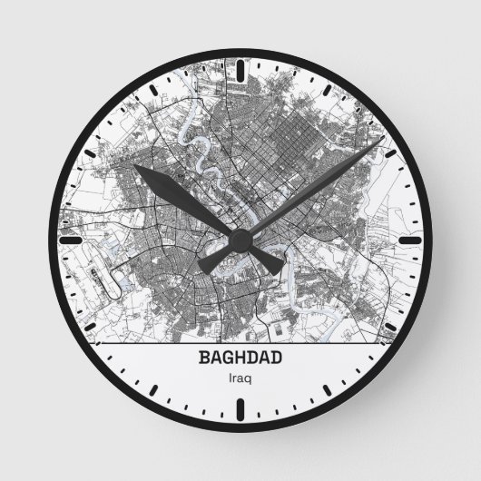 Baghdad Clock City Line Art ラウンド壁時計 (正面)