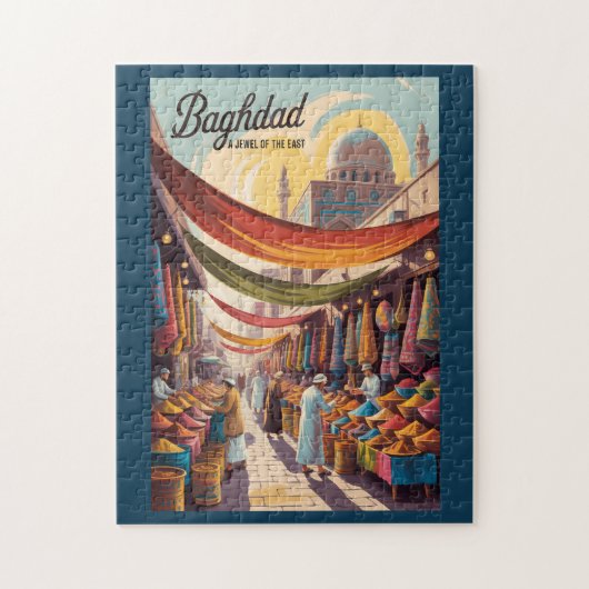 Baghdad Iraq Illustration Travel Art Vintage ジグソーパズル (縦)