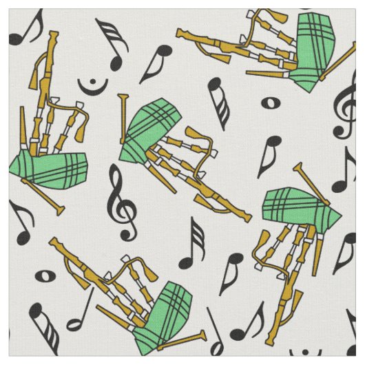 Bagpipes Music Notesパターン ファブリック (クローズアップ)