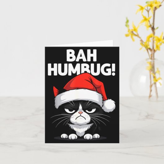 Bah Humbug Funny Bad Cat Christmas Hater Cat Lover カード (黄色い花)