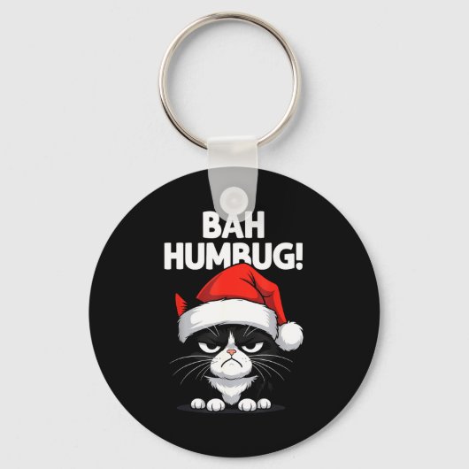 Bah Humbug Funny Bad Cat Christmas Hater Cat Lover キーホルダー (正面)