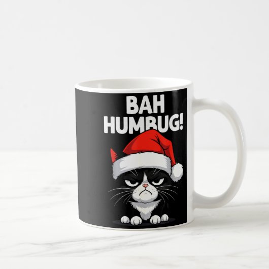 Bah Humbug Funny Bad Cat Christmas Hater Cat Lover コーヒーマグカップ (右)