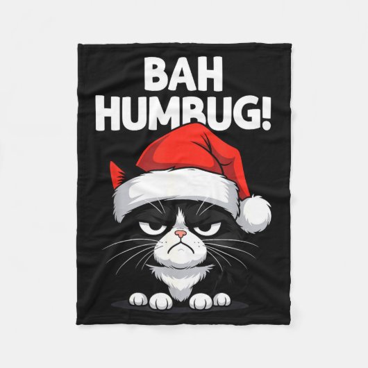 Bah Humbug Funny Bad Cat Christmas Hater Cat Lover フリースブランケット (正面)