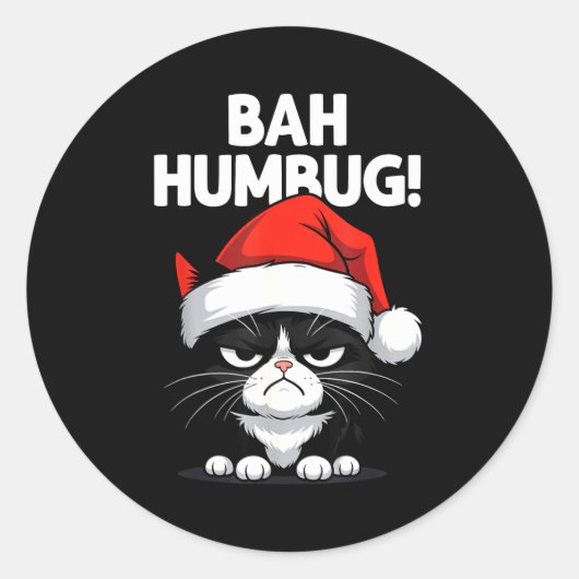 Bah Humbug Funny Bad Cat Christmas Hater Cat Lover ラウンドシール (正面)