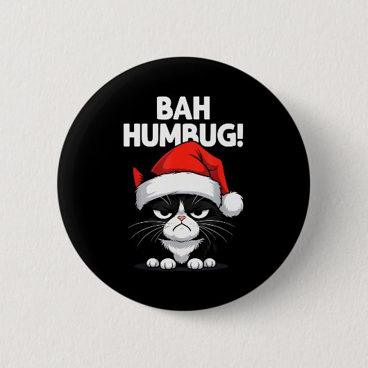 Bah Humbug Funny Bad Cat Christmas Hater Cat Lover 缶バッジ (正面)
