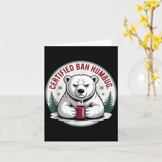 Bah Humbug Funny Christmas Lar Bear Sarcastic Holi カード (黄色い花)