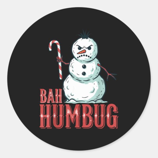 Bah Humbug Santa Hat Angry Snowman Sarcastic Chris ラウンドシール (正面)