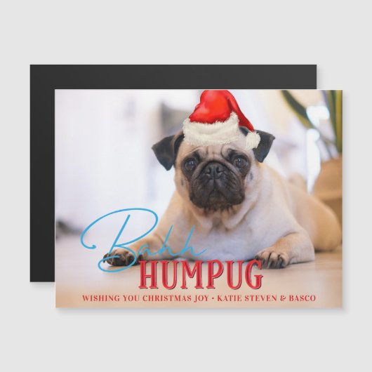 Bah Humpug Pug犬おもしろいカスタムクリスマス写真 (正面/裏面)