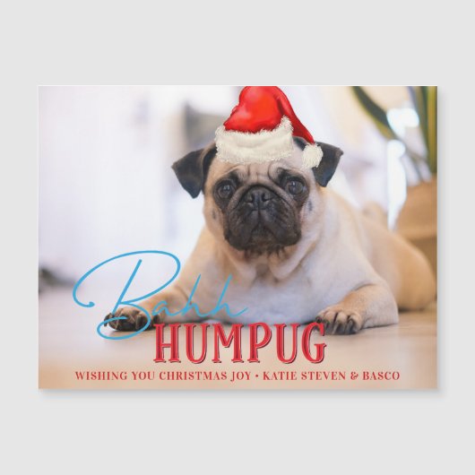 Bah Humpug Pug犬おもしろいカスタムクリスマス写真 (正面)