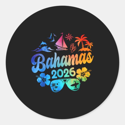 Bahamas 2026 Vacation Beach Tie Dye Trips Summer V ラウンドシール (正面)