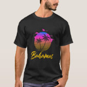 Bahamas Caribbean Retro Sunset Palm Tree Flamingo  Tシャツ (正面)