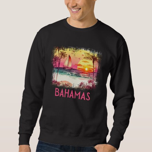 Bahamas Palm Tree Beach Vacation Summer and Surf スウェットシャツ (正面)