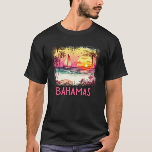 Bahamas Palm Tree Beach Vacation Summer and Surf Tシャツ (正面)