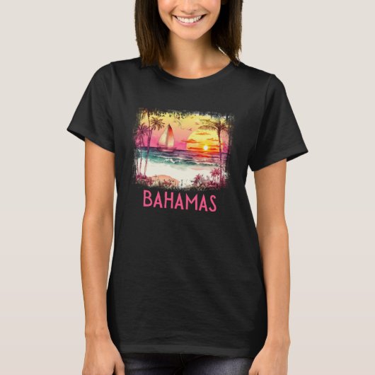 Bahamas Palm Tree Beach Vacation Summer and Surf Tシャツ (正面)