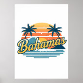 Bahamas Retro Sunset Palm Trees Design ポスター (正面)