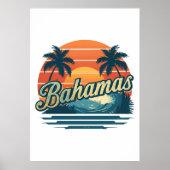 Bahamas Retro Sunset Palm Trees Design ポスター (正面)