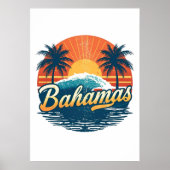 Bahamas Retro Sunset Palm Trees Design ポスター (正面)