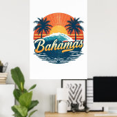 Bahamas Retro Sunset Palm Trees Design ポスター (ホームオフィス)
