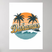Bahamas Retro Sunset Palm Trees Design ポスター (正面)