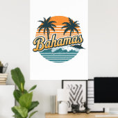 Bahamas Retro Sunset Palm Trees Design ポスター (ホームオフィス)