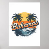 Bahamas Retro Sunset Palm Trees Design ポスター (正面)