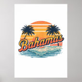 Bahamas Retro Sunset Palm Trees Design ポスター (正面)