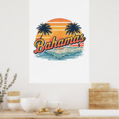Bahamas Retro Sunset Palm Trees Design ポスター (キッチン)
