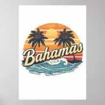Bahamas Retro Sunset Palm Trees Design