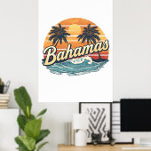 Bahamas Retro Sunset Palm Trees Design ポスター (ホームオフィス)