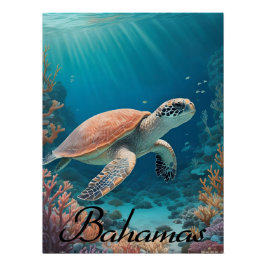 Bahamas Sea Turtle Travel Poster ポスター