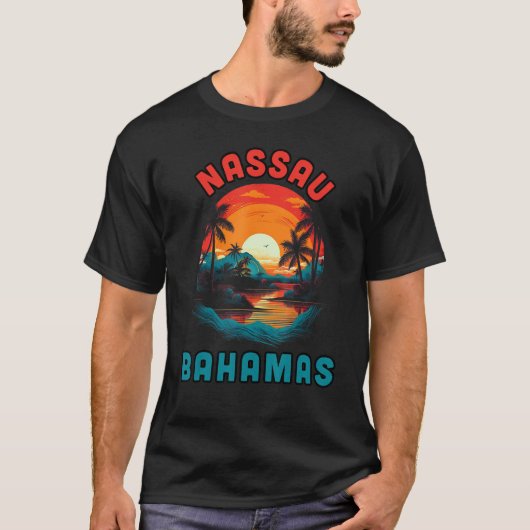 Bahamas Tropical Sunset beach Souvenir Vacation Tシャツ (正面)