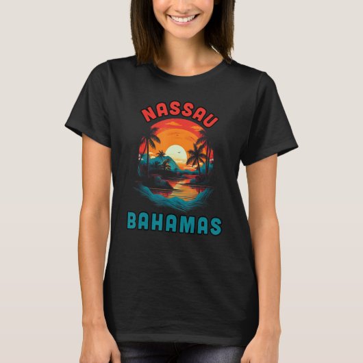 Bahamas Tropical Sunset beach Souvenir Vacation Tシャツ (正面)