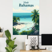 Bahamas Vintage Travel Illustration ポスター (ホームオフィス)