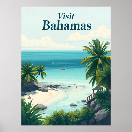 Bahamas Vintage Travel Illustration ポスター (正面)