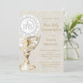 baige texture background First Holy Communion 招待状 (スタンド正面)