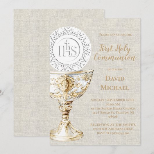 baige texture background First Holy Communion 招待状 (正面/裏面)